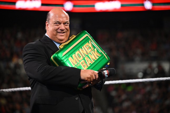 COLUMBUS, OHIO - JUNE 23: Paul Heyman holds the Money in the Bank briefcase during Monday Night RAW at Nationwide Arena on June 23, 2025 in Columbus, Ohio. (Photo by Michael Marques/WWE via Getty Images)