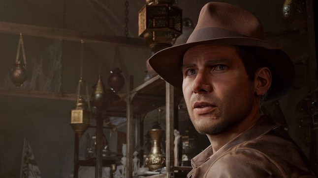 Indiana Jones looking to the side in The Great Circle video game