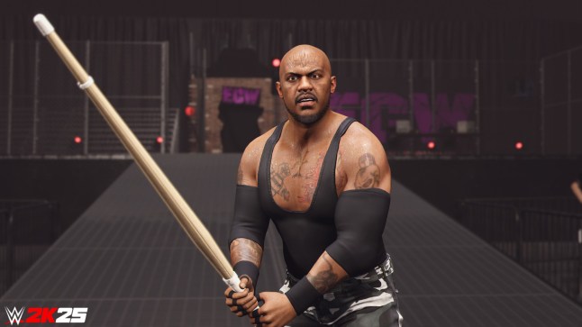 ECW legend New Jack with a kendo stick in WWE 2K25