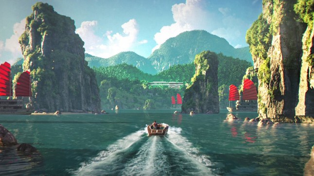 007 First Light trailer image of a speedboat racing away