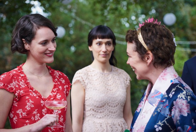Phoebe Walller Bridge as Fleabag, Sian Clifford as Claire and Olivia Colman as the stepmother in Fleabag